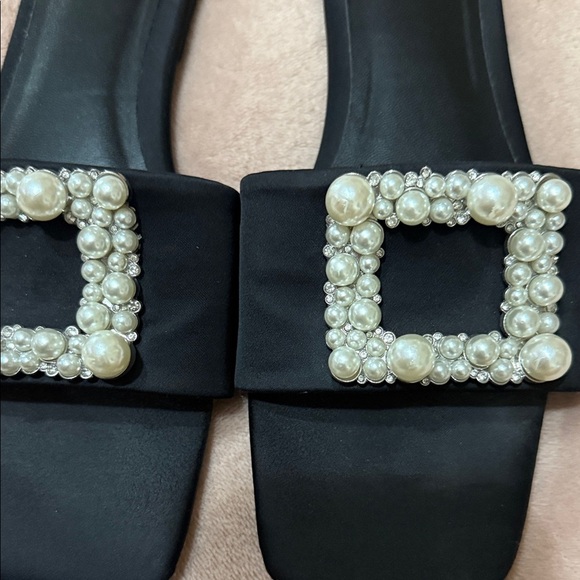 Zara Black Sandals with Pearl Accents Size 7 - Picture 4 of 4